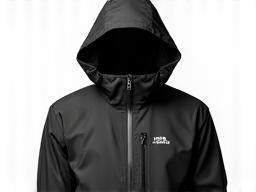 Black waterproof hiking jacket with hood