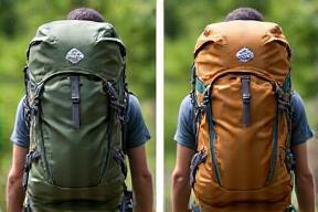 Before and after photo showing repaired hiking backpack with restored seams and waterproof coating