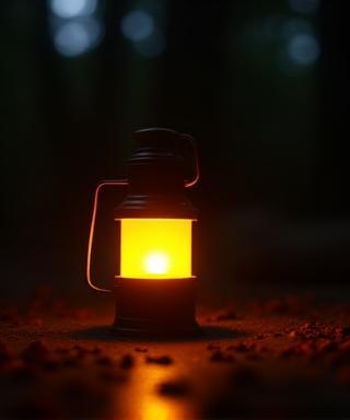 Compact LED camping lantern glowing warmly