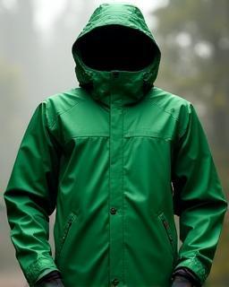 Green waterproof adventure jacket with hood